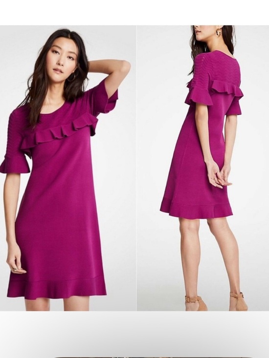 Ann Taylor Dresses & Skirts - Ann Taylor Chevron Ruffle Sweater Dress Size Small